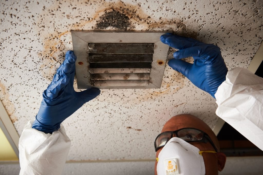 fire water mold damage to ceiling in house