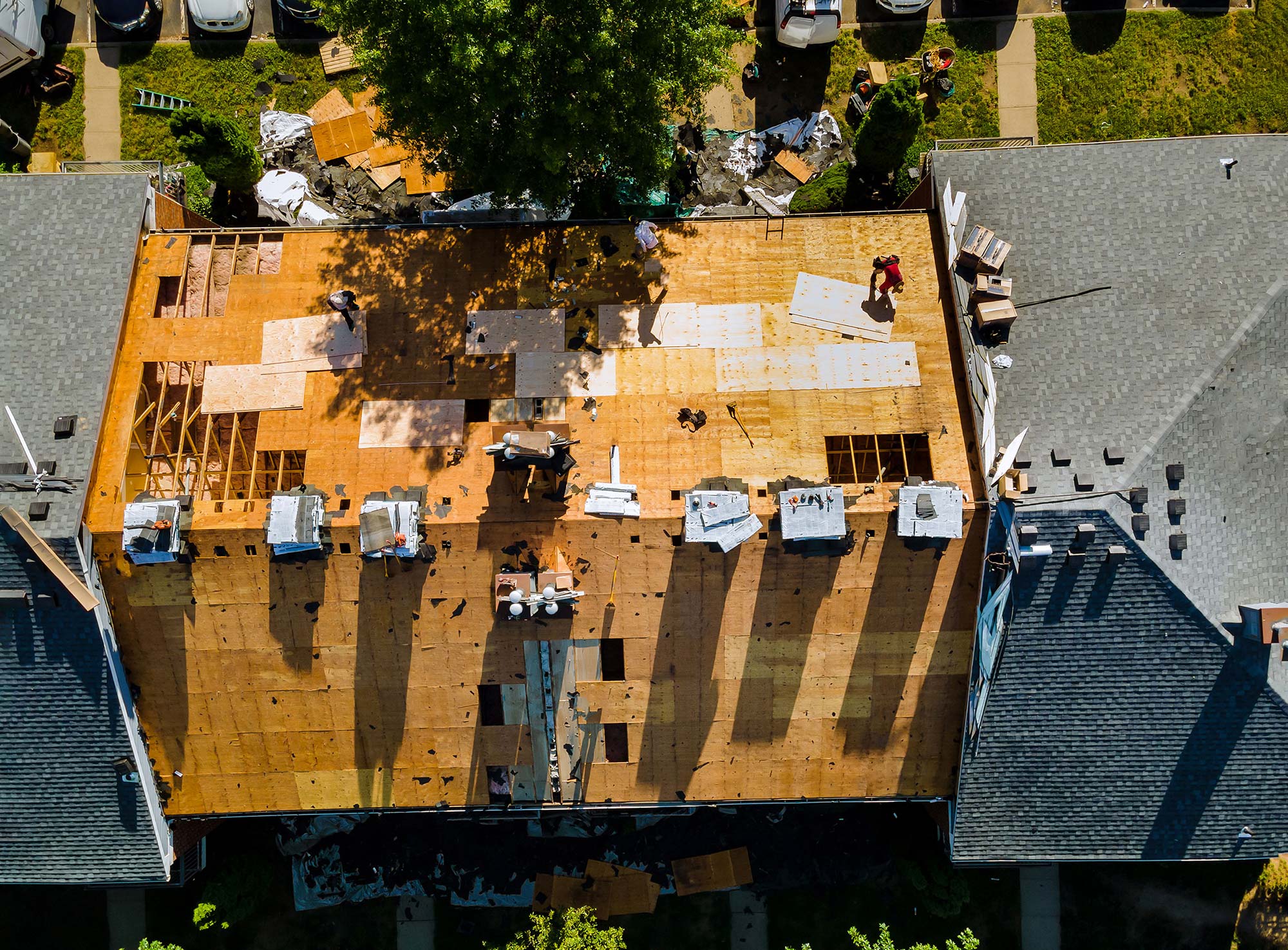 Aerial Shot of Roof damage Repair
